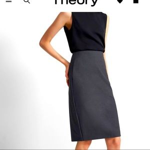 Theory Women's Knee Length Straight Skinny Pencil Skirt Charcoal - NWT